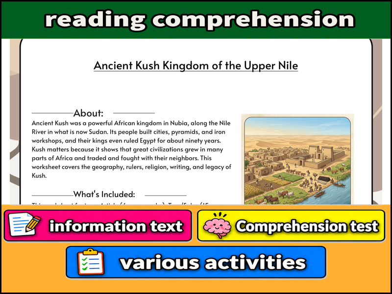 Ancient Kush Kingdom of the Upper Nile  & Comprehension Test