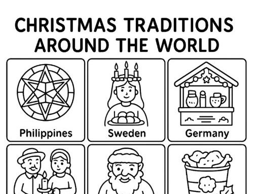 Bundle of 11 Christmas Holidays Around the World Coloring Sheets