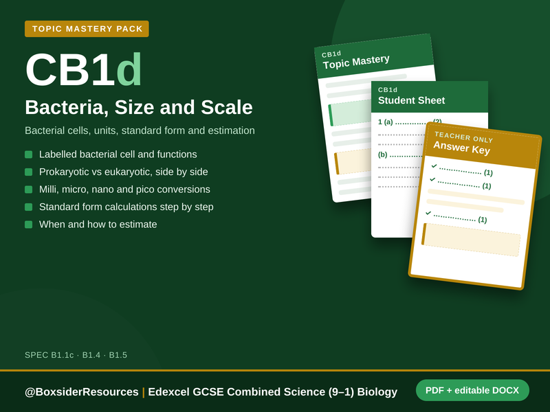CB1d Bacteria, Size and Scale | Edexcel GCSE Combined Science Biology Topic Mastery Pack