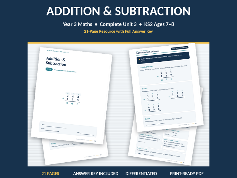 Year 3 Column Addition and Subtraction Worksheets KS2 Maths