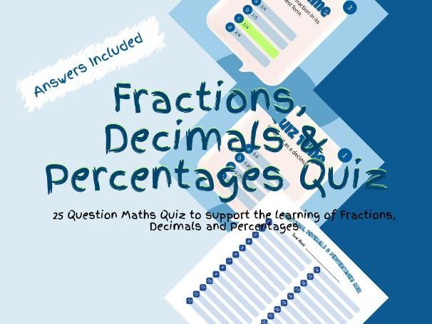 Maths Fractions, Decimals and Percentages Quiz Game Activity