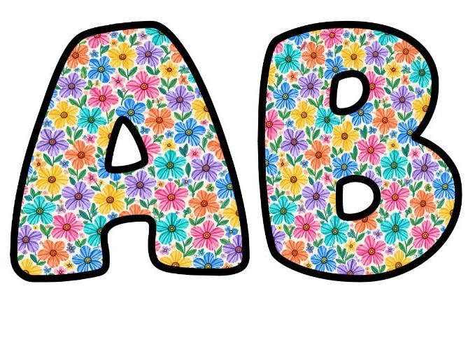 Dense Meadow Flowers Bubble Letters | Botanical Bulletin Board Letters | Classroom Display Pack