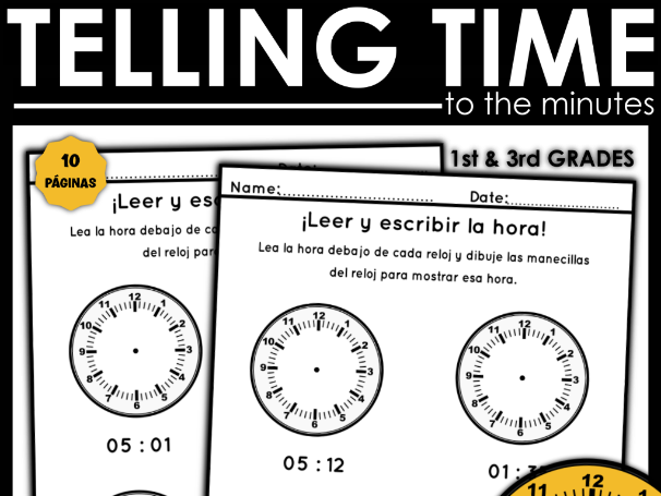 Telling Time in Spanish - La Hora Worksheets to the Minute | KS1 KS2 Spanish Time Activities