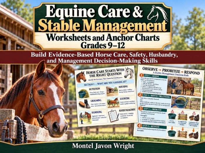 Equine Care & Stable Management Worksheets and Anchor Charts | Grades 9–12