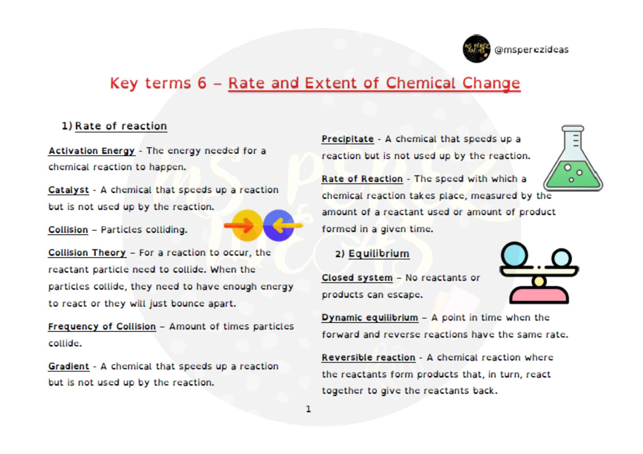 Key terms 6 Rate and Extent of Chemical Changes Teaching Resources