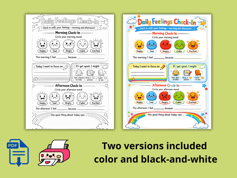 Morning Feelings Check-In Sheet | SEL Daily Emotional Check-In | Primary Classroom Printable