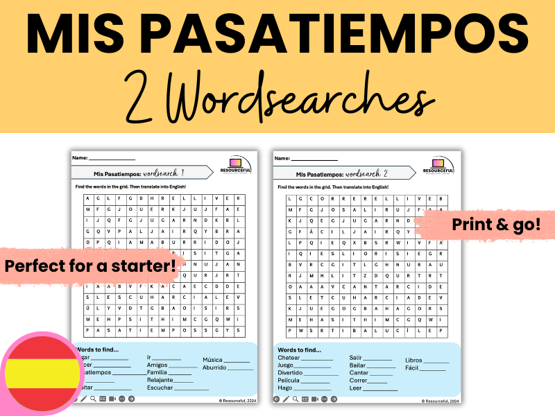 Spanish Free Time Pasatiempos Wordsearch (x2!)