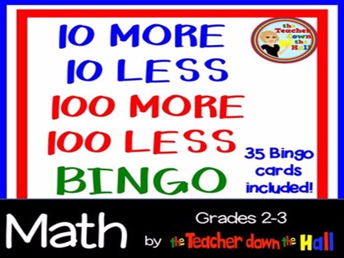 10 and 100 More and Less BINGO - Whole Group Review Game