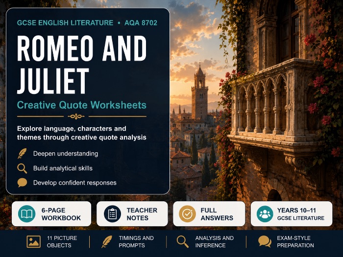 Romeo and Juliet Creative Quote Worksheets GCSE