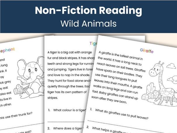 Wild Animals Reading Comprehension Workbook | 42 Non-Fiction Passages | Printable Resource