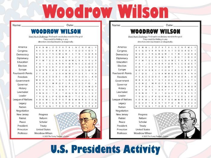 Woodrow Wilson Word Search Puzzle | U.S. Presidents Activity