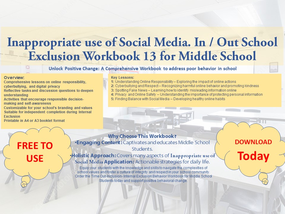 Free Behavior Management Workbook: Mobile Phones & Social Media. A Middle School Practical Guide