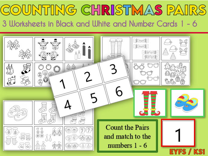 Count and Colour Christmas Pairs 1 to 6