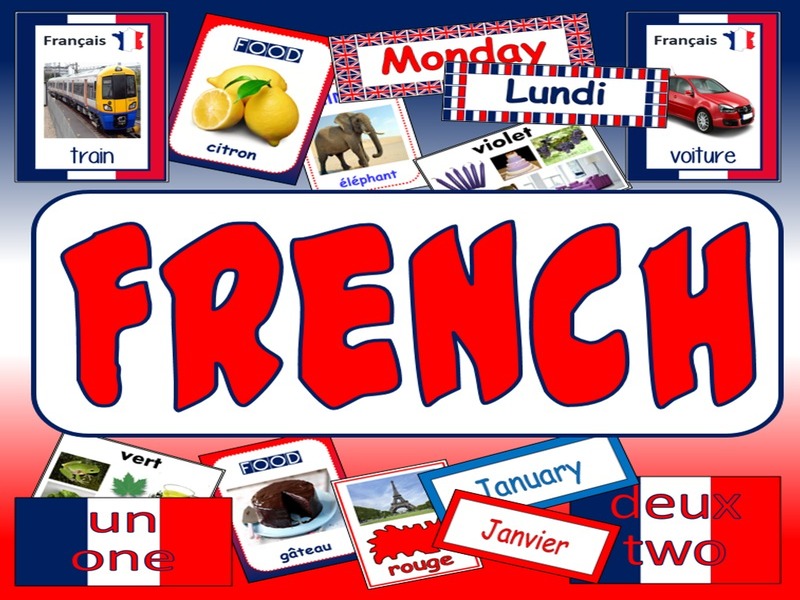 FRENCH TEACHING RESOURCES display posters flashcards colours food LANGUAGE