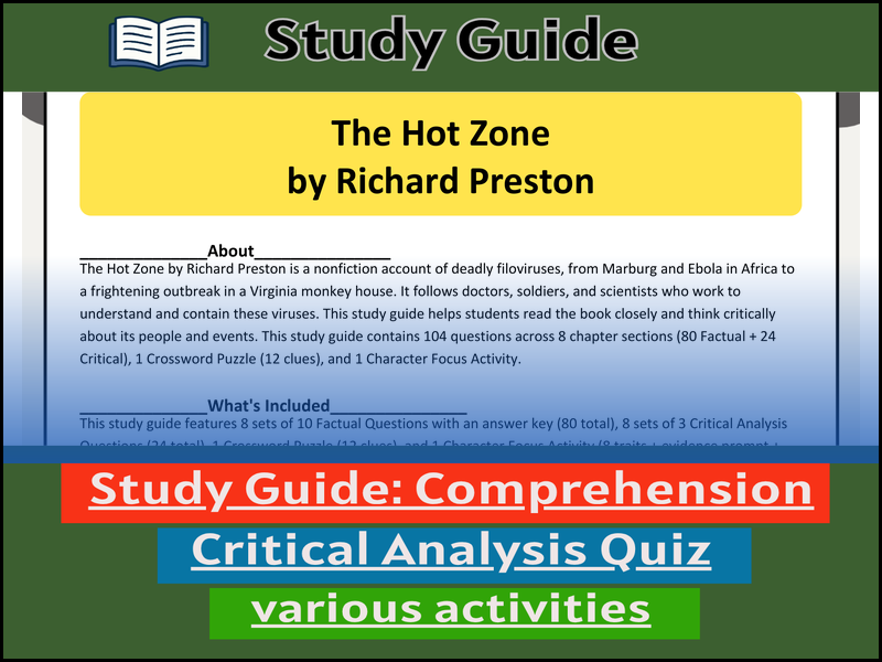 Study Guide for :The Hot Zone by Richard Preston  & Comprehension Test