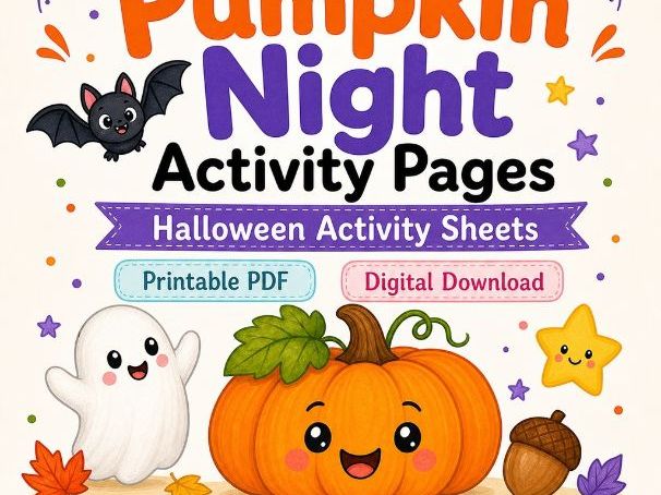 Pumpkin Night Activity Pages | Halloween Activity Sheets | Printable PDF | Digital Download