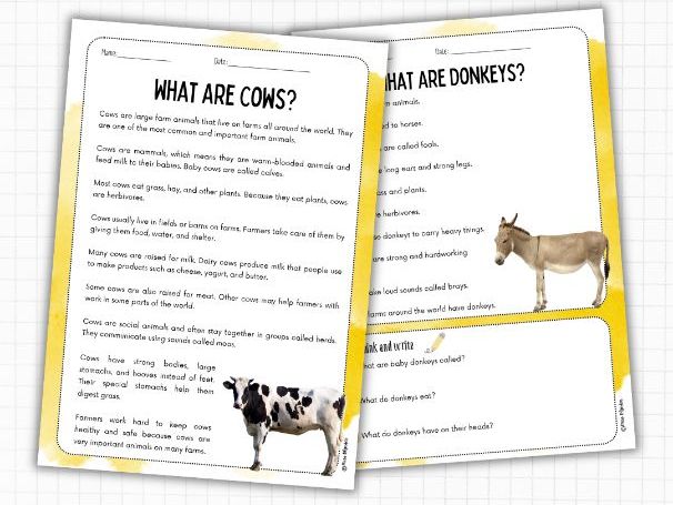 Farm Animals Reading Comprehension (Nonfiction, 2 Levels) | ESL KS1 KS2 Science