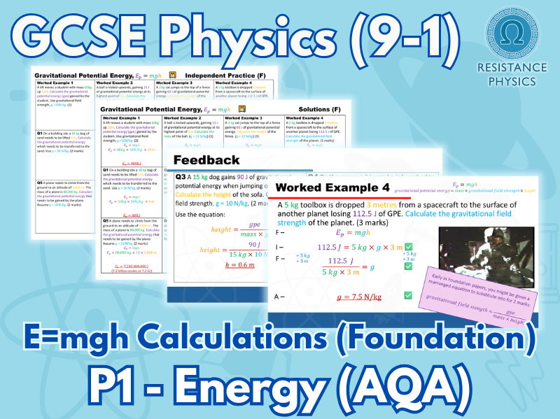 Gravitational Potential Energy, E=mgh - Foundation Calculation Worksheet with Answers