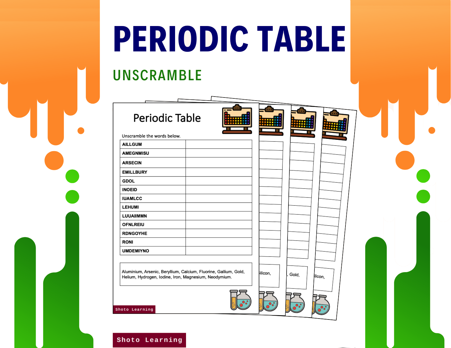 PERIODIC TABLE SCIENCE ACTIVITY UNSCRAMBLE WORDS SCRAMBLE VOCABULARY 