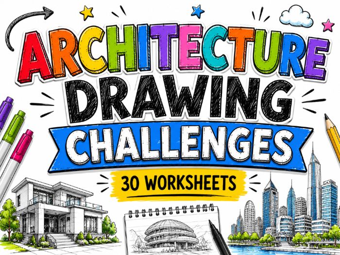Architecture Drawing Challenges | 30 Architecture Design Worksheets | KS2 KS3 Art Cover Lessons | Ar
