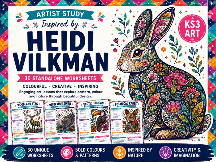Heidi Vilkman Artist Study | 30 KS3 Art Worksheets | Pattern, Colour, Animals & Nature