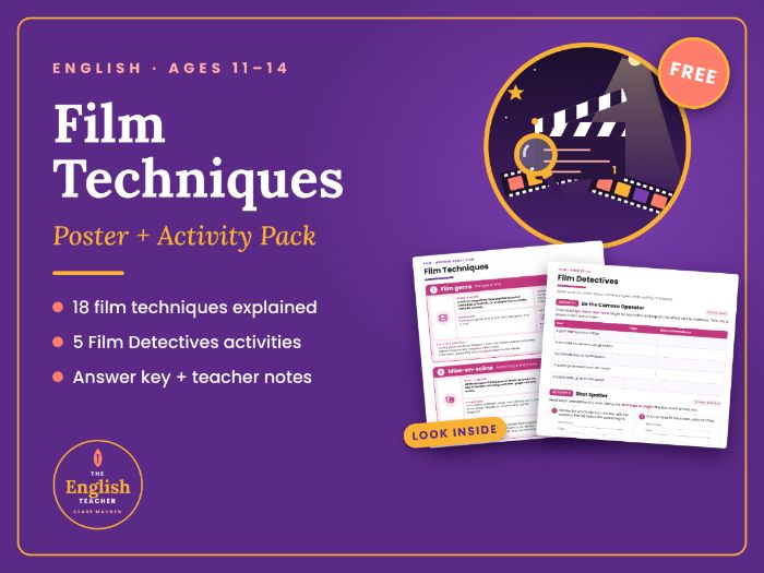 Film Techniques Poster + Film Detectives | Camera Angles, Shot Types, Editing & Sound