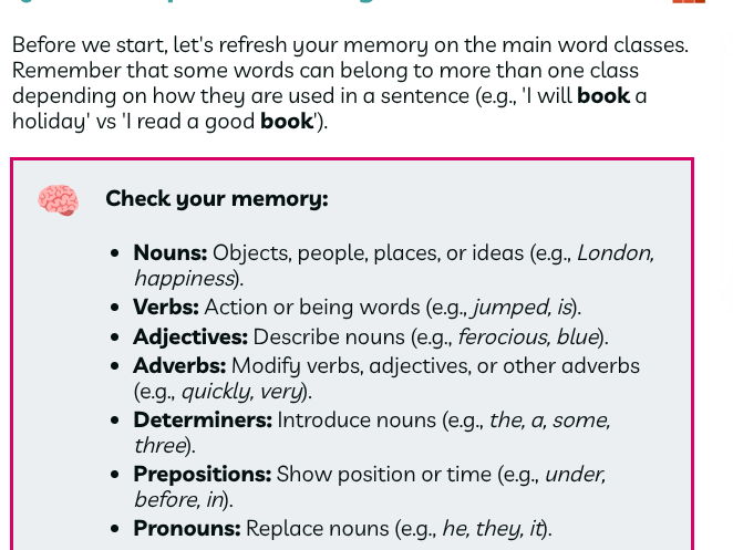 To identify and use a range of word classes accurately