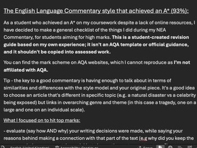 AQA A-Level English Language NEA Commentary  A* Guide