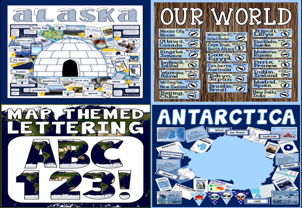 *BUNDLE* GEOGRAPHY ALASKA ANTARCTICA MAP LETTERING OUR WORLD DIRECTIONS SIGNPOSTS