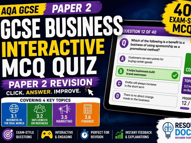 AQA GCSE Business PAPER 2 Revision | 40 Exam-Style MCQs | PowerPoint Game