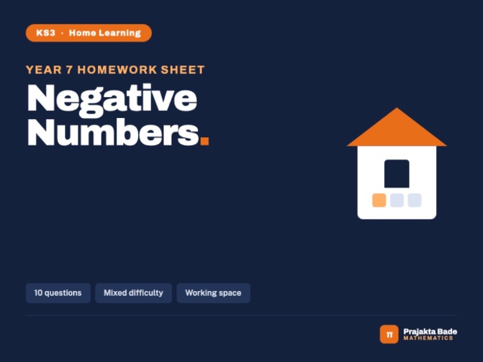 Year 7 Maths | Negative Numbers | Homework