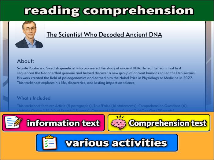 The Scientist Who Decoded Ancient DNA- Reading Comprehension, study guide & Activities