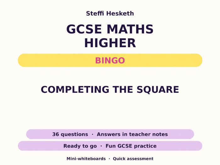 Completing the Square GCSE Maths Higher Bingo