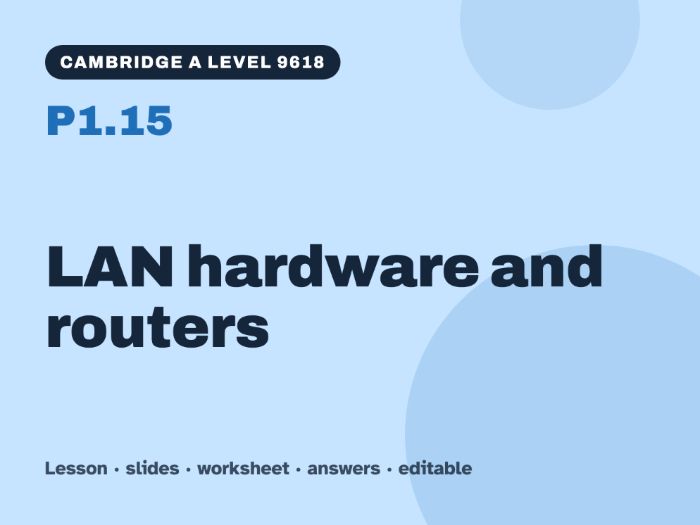 Cambridge A Level Computer Science 9618 – P1.15 LAN hardware and routers – Lesson & Worksheet