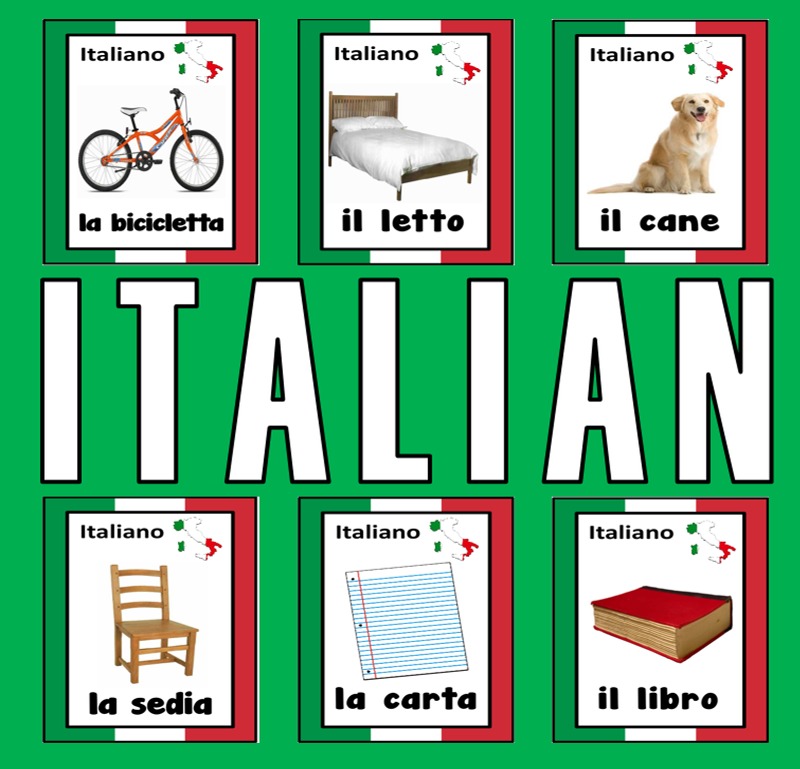 ITALIAN / ENGLISH LANGUAGE FLASHCARDS - DISPLAY ITALY GEOGRAPHY EUROPE ESL KS 1-4