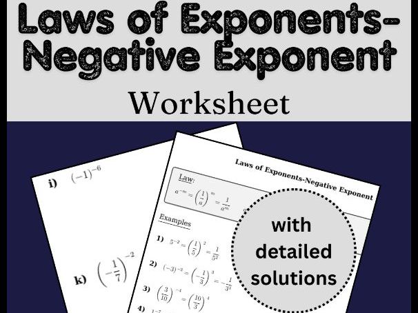 Laws of Exponents-Negative Exponent Worksheet (with solutions)