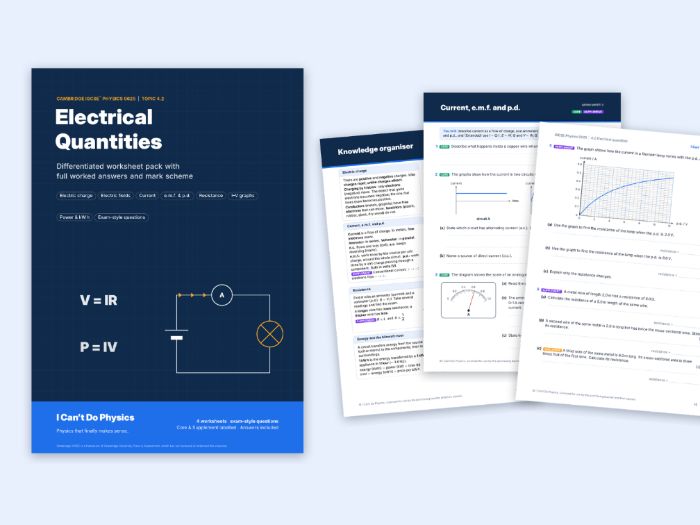 IGCSE Physics 0625 Electrical Quantities Worksheets
