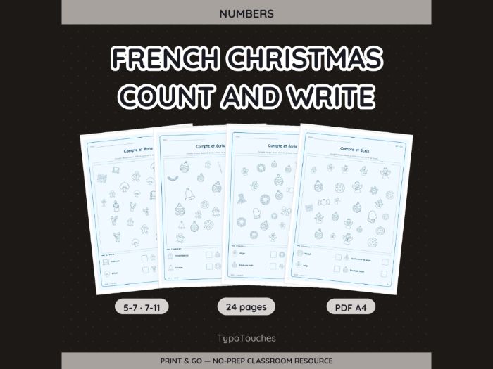 French Christmas Count and Write | 24 Sheets