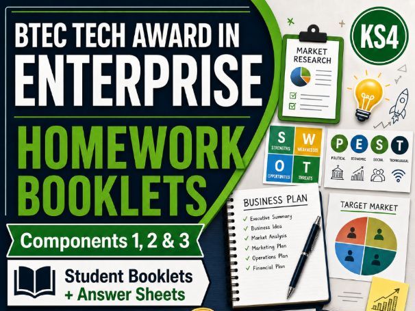 BTEC Tech Award in Enterprise Homework Booklets | All Components| Student Booklets and Answerswe