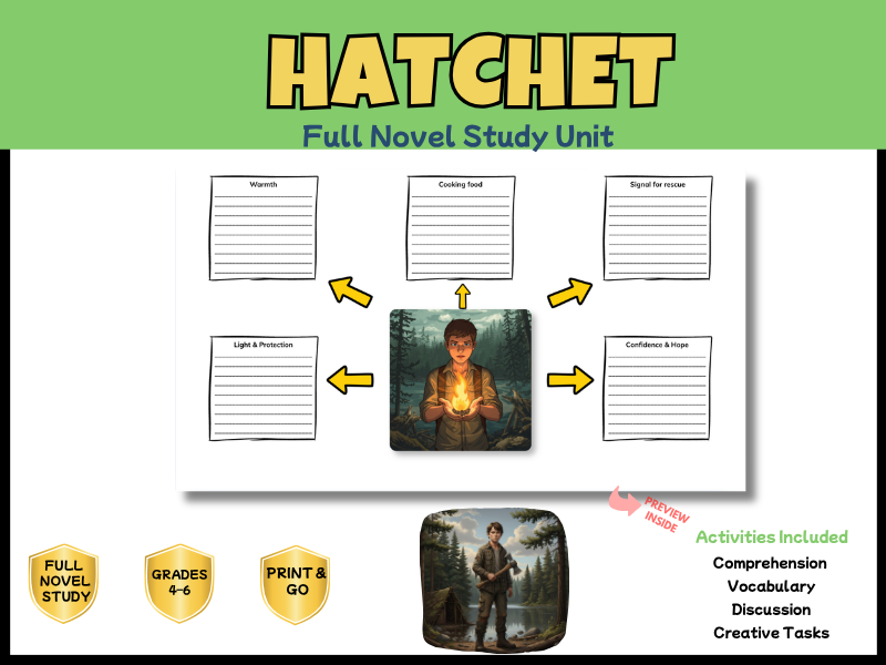 Hatchet Full Novel Study & Reading Comprehension Bundle | KS2 KS3 Years 6-9