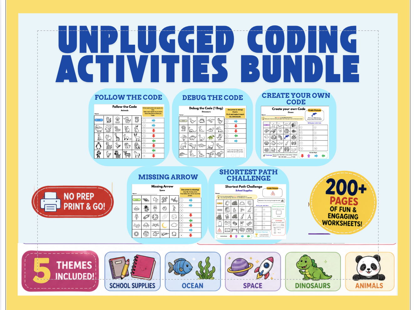 Unplugged Coding Activities Bundle | 200+ Printable STEM Worksheets