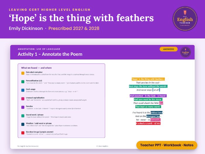 Dickinson 'Hope' Leaving Cert English Pack