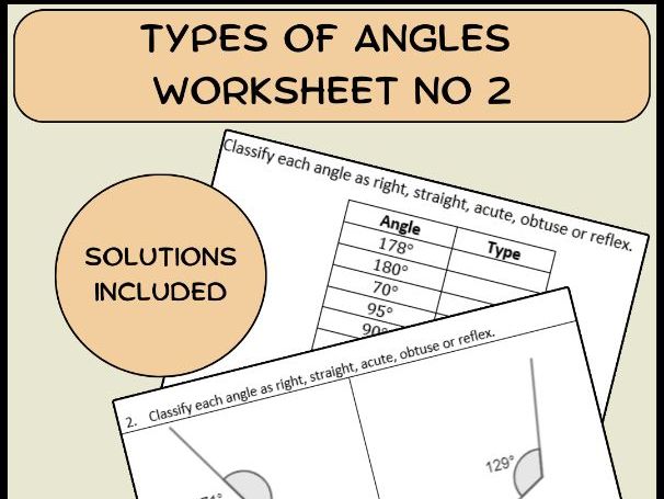 Types of angles worksheet no 2 (with solutions)