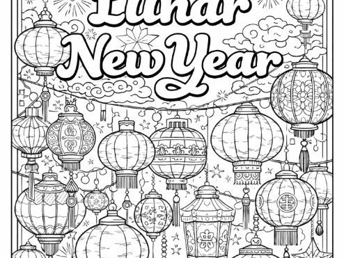 Chinese New Year / Lunar New Year Chinese Lanterns Colouring Page