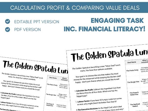 Calculating Profit & Comparing Values | Financial Literacy | Worksheet Task