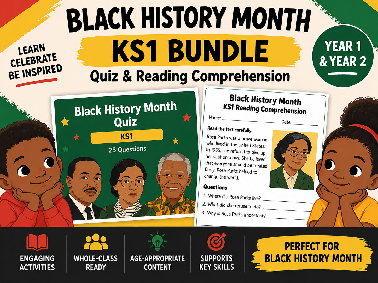 Black History Month KS1 Bundle | Quiz & Reading Comprehension | Year 1 & 2