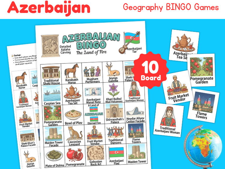 Azerbaijan Geography Bingo | Country Study Game & Cultural Activities