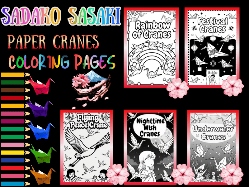Sadako Sasaki Peace Paper Cranes Orizuru Coloring Pages for Kids | NO PREP Pack
