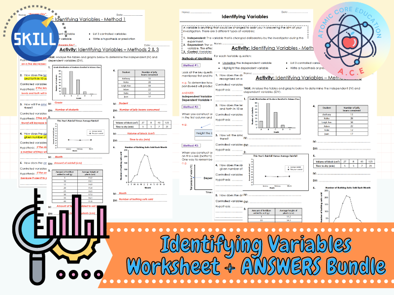 Identifying Variables Worksheet Answers Teaching Resources