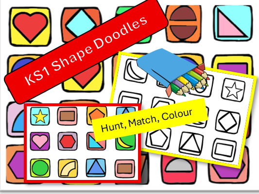 KS1 Shape Doodle Sheets Hunt Match Colour